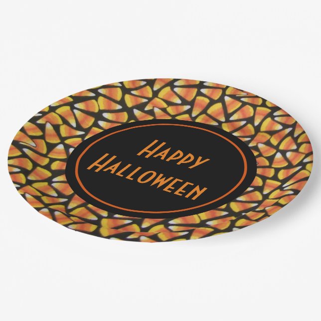 Happy Halloween Candy Corn Paper Plate (Angled)