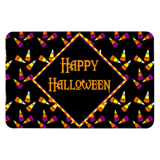 Happy Halloween Candy Corn Pattern on Black Magnet (Horizontal)