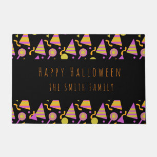 Happy Halloween Candy Neon Pattern Name Doormat