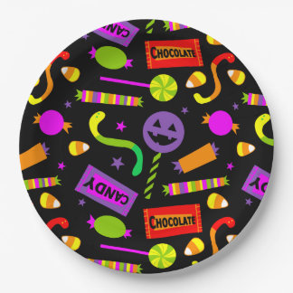 Happy Halloween Candy Pattern Paper Plate