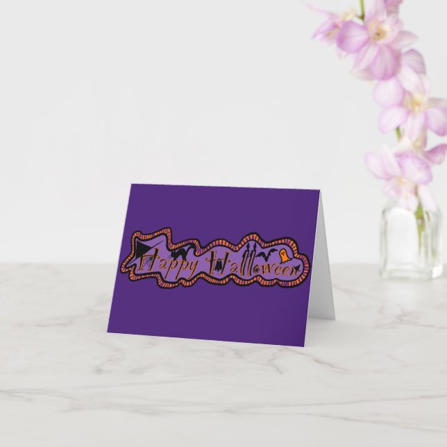 Happy Halloween Card with Purple Background (Orchid)
