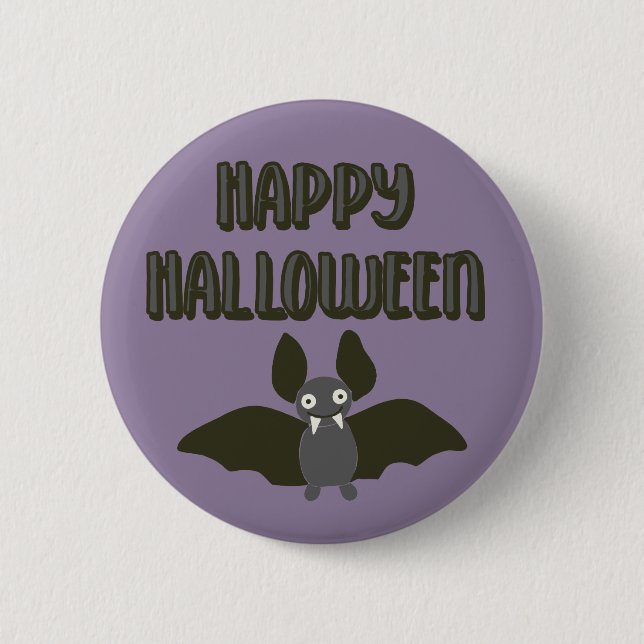 Happy Halloween Cartoon Bat with Fangs 6 Cm Round Badge (Front)