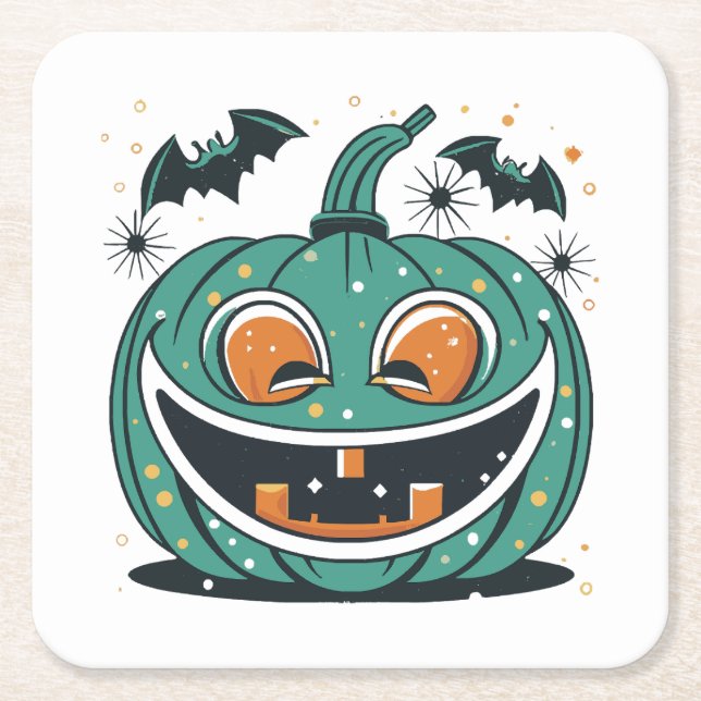 Happy Halloween! Carve a Pumpkin! Square Paper Coaster (Front)