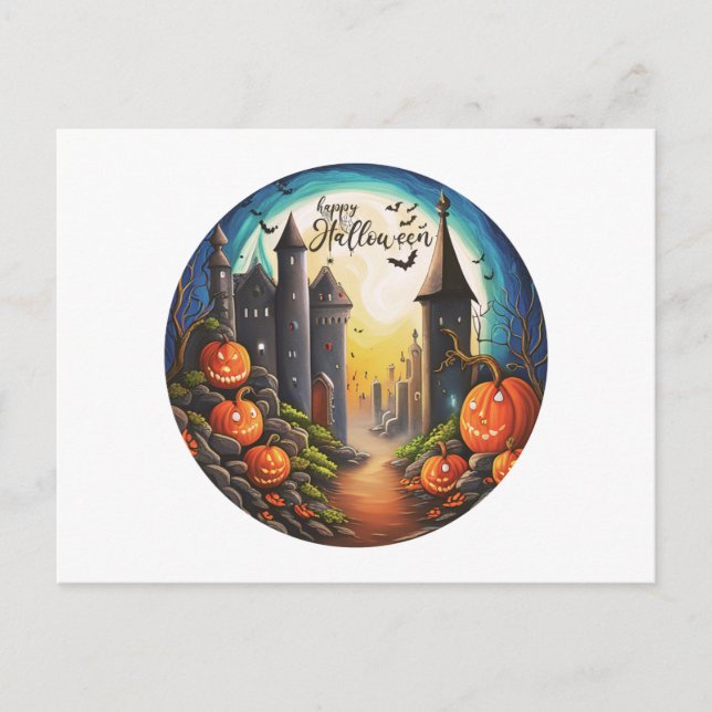 Happy Halloween Castle Full Moon Halloween Holiday Postcard (Front)