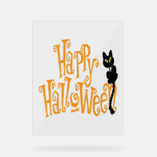 HAPPY HALLOWEEN CAT ACRYLIC SIGN