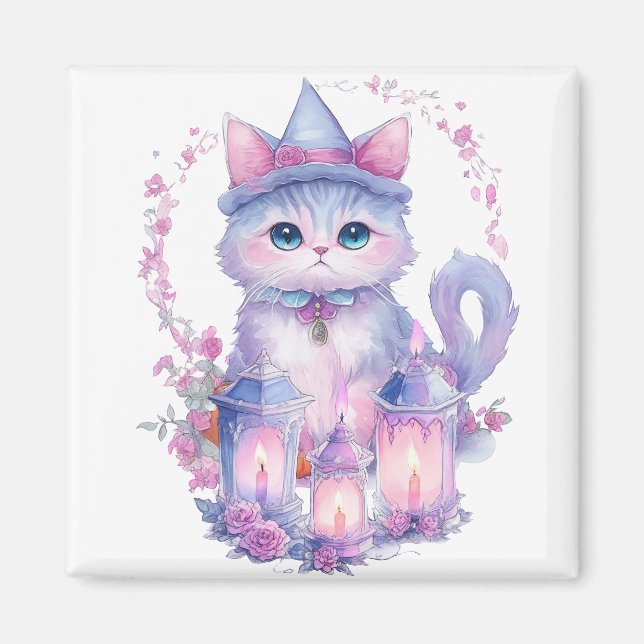 Happy Halloween Cat and Candles Magnet (Front)
