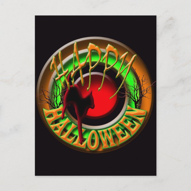 Happy Halloween cat and moon POSTCARD (Front)