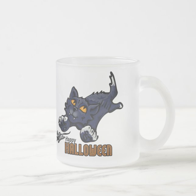 Happy Halloween Cat and Mouse Frosted Glass Coffee Mug (Right)