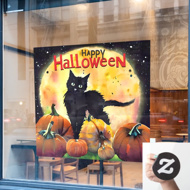 Happy Halloween Cat and Pumpkins (Cafe Window)