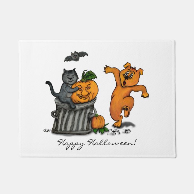 Happy Halloween! Cat Bat Dog and Spider Doormat (Front)