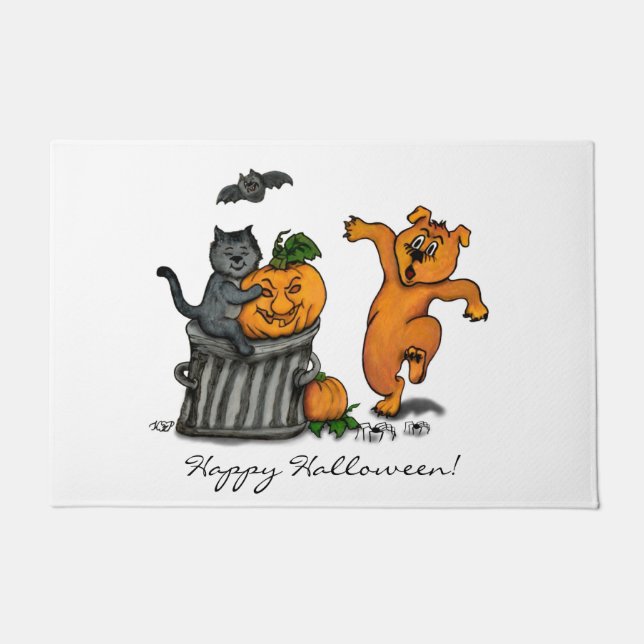 Happy Halloween! Cat Bat Dog and Spider Doormat (Front)