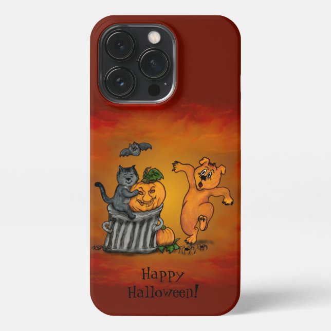 Happy Halloween! Cat Bat Dog and Spider iPhone Case (Back)
