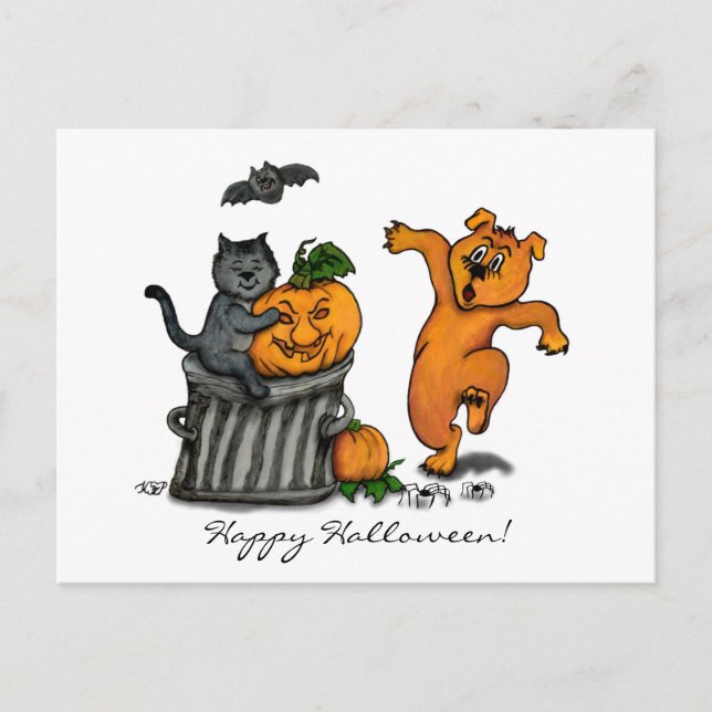 Happy Halloween! Cat Bat Dog and Spider Postcard (Front)
