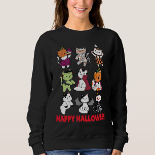 Happy Halloween Cat Characters Mummy Dracula Bat S Sweatshirt