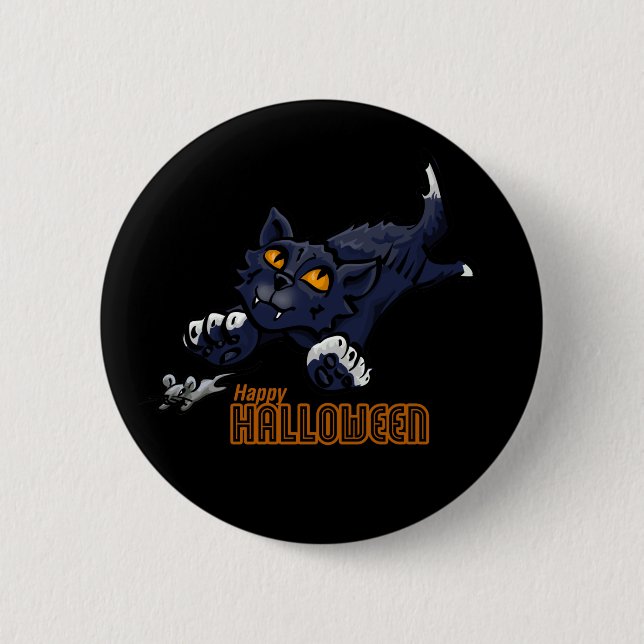 Happy Halloween Cat Chasing Mouse 6 Cm Round Badge (Front)