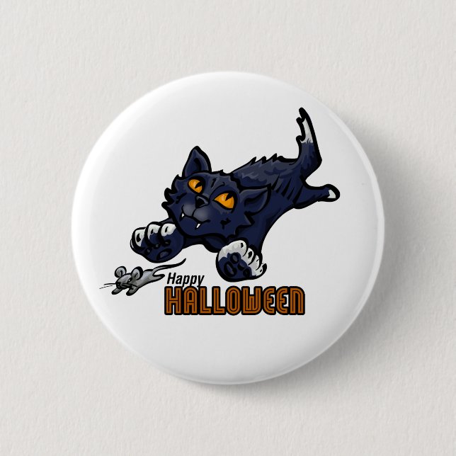 Happy Halloween Cat Chasing Mouse 6 Cm Round Badge (Front)