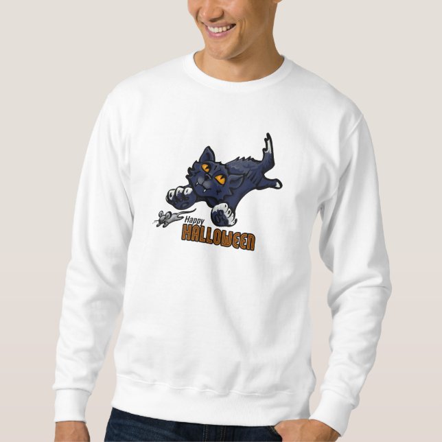 Happy Halloween Cat Chasing Mouse Sweatshirt (Front)