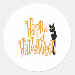 HAPPY HALLOWEEN CAT CLASSIC ROUND STICKER