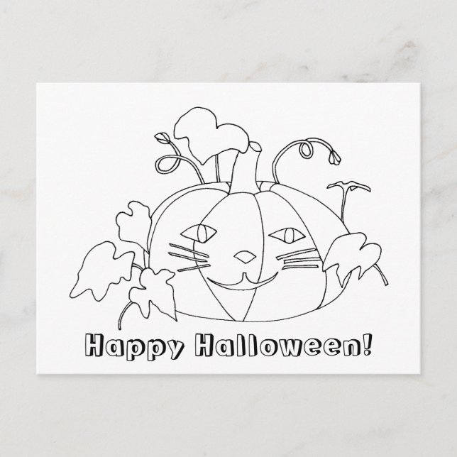 Happy Halloween Cat Face Colouring Gift Postcards (Front)