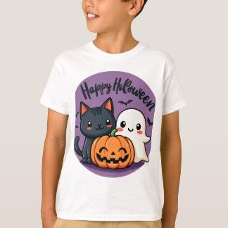 Happy Halloween Cat, Ghost, and Pumpkin T-Shirt