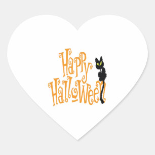 HAPPY HALLOWEEN CAT HEART STICKER
