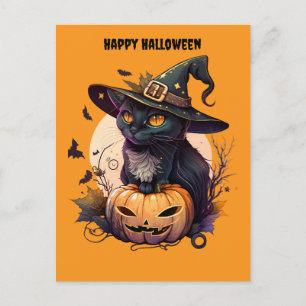 Happy Halloween Cat Holiday Postcard