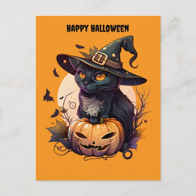 Happy Halloween Cat Holiday Postcard (Front)