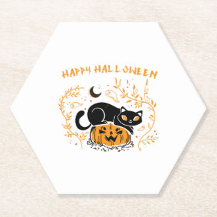 happy halloween cat love paper coaster