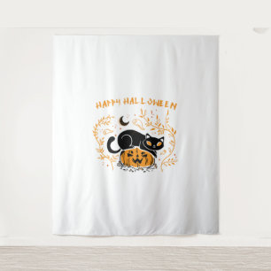 happy halloween cat love tapestry