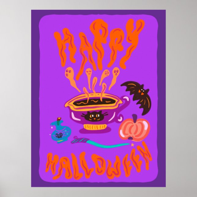 Happy Halloween Cat Lover witch cup of coffee Poster (Front)