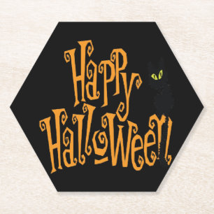 HAPPY HALLOWEEN CAT PAPER COASTER