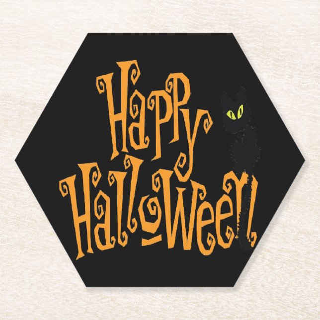 HAPPY HALLOWEEN CAT PAPER COASTER (Front)