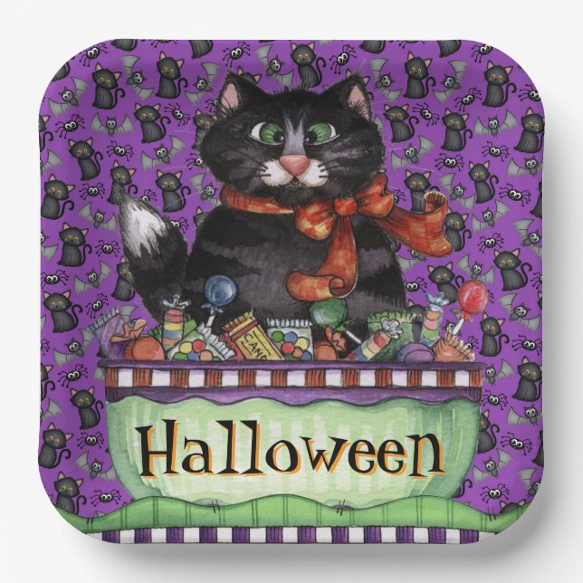 Happy Halloween Cat Paper Plate (Front)
