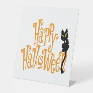 HAPPY HALLOWEEN CAT PEDESTAL SIGN