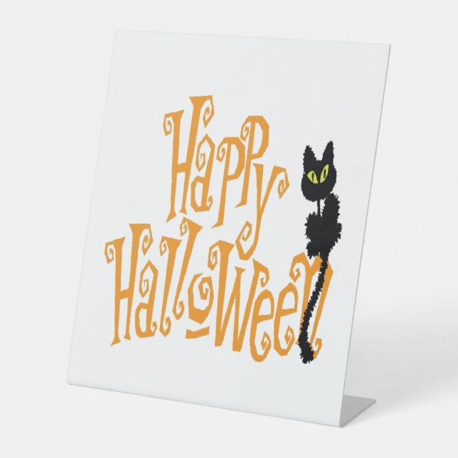 HAPPY HALLOWEEN CAT PEDESTAL SIGN (Front)