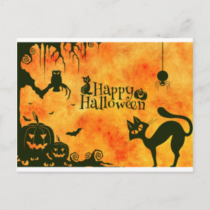 happy halloween cat postcard