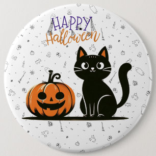 Happy Halloween cat & pumpkin 6 Cm Round Badge