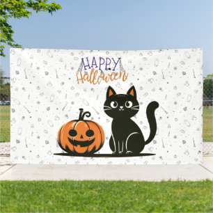 Happy Halloween cat & pumpkin Banner