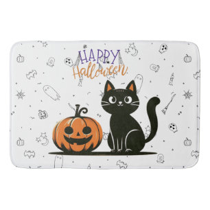 Happy Halloween cat & pumpkin Bath Mat
