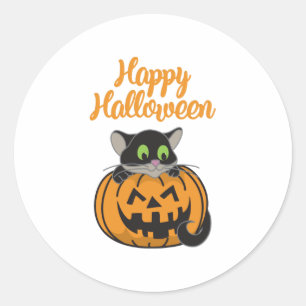 Happy Halloween Cat Pumpkin Classic Round Sticker