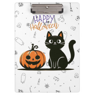 Happy Halloween cat & pumpkin Clipboard