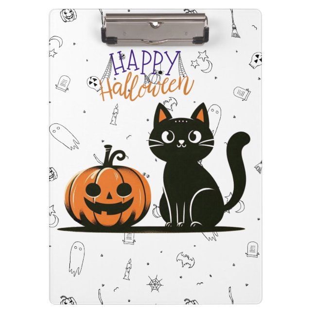 Happy Halloween cat & pumpkin Clipboard (Front)