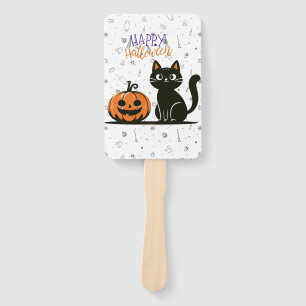 Happy Halloween cat & pumpkin Hand Fan