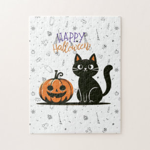Happy Halloween cat & pumpkin Jigsaw Puzzle