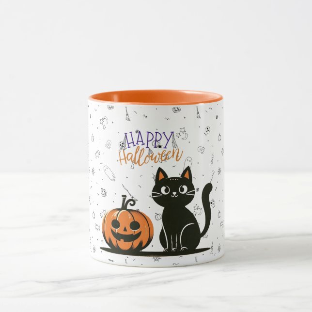 Happy Halloween cat & pumpkin Mug (Center)