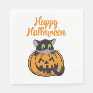Happy Halloween Cat Pumpkin Napkin