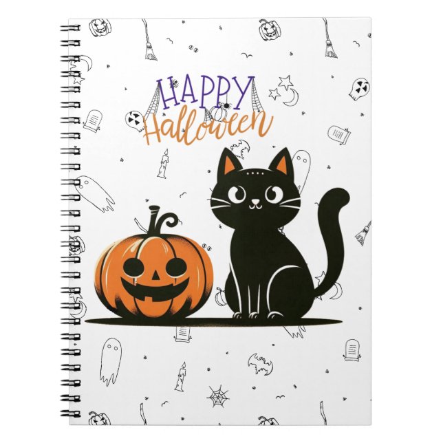 Happy Halloween cat & pumpkin Notebook (Front)