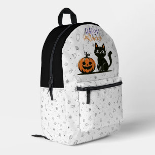 Happy Halloween cat & pumpkin Printed Backpack