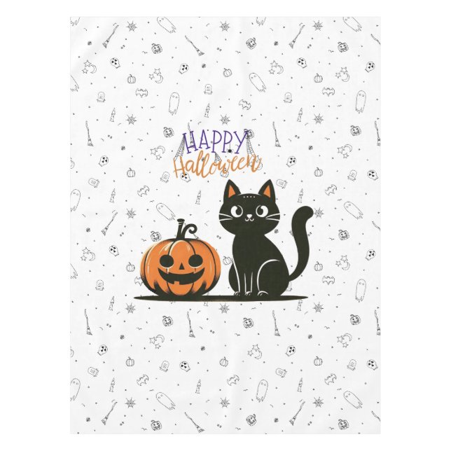 Happy Halloween cat & pumpkin Tablecloth (Front)