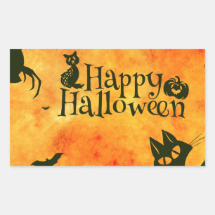 happy halloween cat rectangular sticker